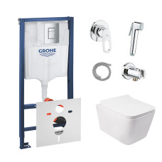 Комплект инсталляции Grohe Rapid SL 38772001 + унитаз с сидением Qtap Crow QT05335170W + набор для гигиенического душа со смесителем Grohe BauLoop 111042