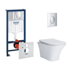 Набор инсталляций 4 в 1 Grohe Rapid SL 38721001 + унитаз с сиденьем Qtap Presto QT24332615EW