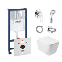 Комплект инсталляции Grohe Rapid SL 38721001 + унитаз с сидением Qtap Crow QT05335170W + набор для гигиенического душа со смесителем Grohe BauLoop 111042