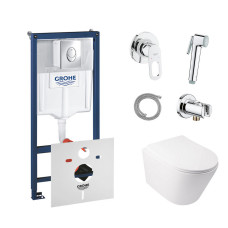 Комплект инсталляции Grohe Rapid SL 38721001 + унитаз с сидением Qtap Swan QT16335178W + набор для гигиенического душа со смесителем Grohe BauLoop 111042