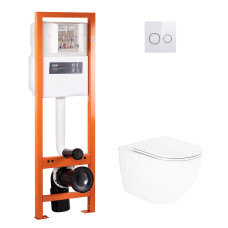 Набор Qtap инсталляция 4 в 1 с панелью смыва Nest (QT0233M370 +QT0211P01V1176W ) + унитаз с сиденьем Robin QT13332141ERW
