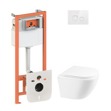 Набор Qtap инсталляция 4 в 1 с панелью смыва Nest (QT0133M425 + QT0111V1164GW) + унитаз с сиденьем Robin м