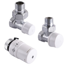 Набор Краны радиаторные угловые ARCO 1/2″ подача + обратка + термоголовкаа KC001 KCТ01 М30