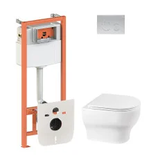 Набір Qtap інсталяція 4 в 1 з панеллю змиву Nest (QT0133M425 + QT0111M11111SAT) + унітаз з сидінням Aries QT0333063ERW