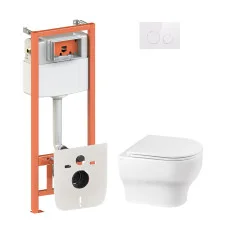 Набір Qtap інсталяція 4 в 1 з панеллю змиву Nest (QT0133M425 + QT0111M11110W) + унітаз з сидінням Aries QT0333063ERW
