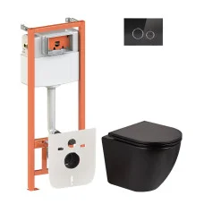 Набір Qtap інсталяція 4 в 1 з панеллю змиву Nest (QT0133M425 + QT0111V1107GB) + унітаз з сидінням Robin QT13332141ERMB