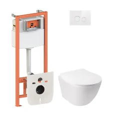 Набір Qtap інсталяція 4 в 1 з панеллю змиву Nest (QT0133M425 + QT0111V1164GW) + унітаз з сидінням Jay QT07335176W