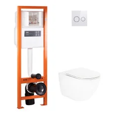 Набір Qtap інсталяція 4 в 1 з панеллю змиву Nest (QT0233M370 +QT0211P01V1176W ) + унітаз з сидінням Robin QT13332141ERW