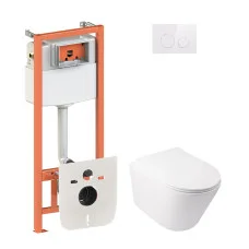 Набір Qtap інсталяція 4 в 1 з панеллю змиву Nest (QT0133M425 + QT0111M11110W) + унітаз з сидінням Swan QT16335178W