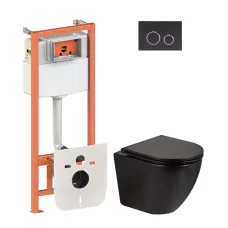 Набір Qtap інсталяція 4 в 1 з панеллю змиву Nest (QT0133M425 + QT0111M11V1146MB) + унітаз з сидінням Robin QT13332141ERMB