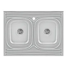 Кухонна мийка з двома чашами Lidz 6080 0,8 мм Satin (LIDZ6080DBSAT8)