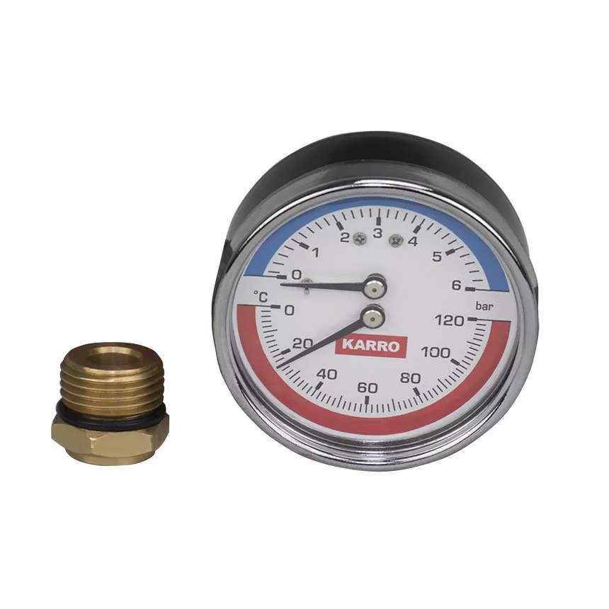 Термоманометр фронтальний 1/2"*1/4" Ø63 + футорка з клапаном KARRO (KR1086B) {1}