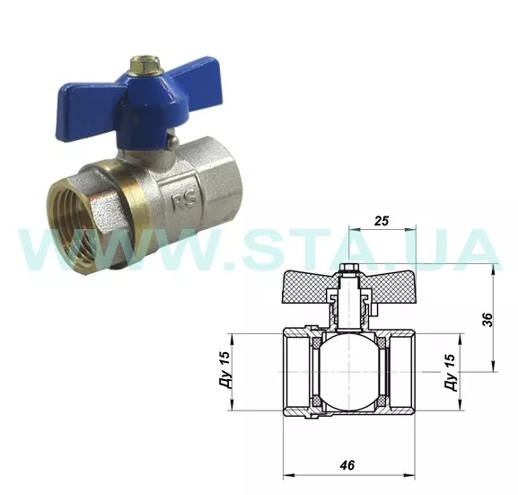 Кран кульовий STA    1/2" ВВ (червоний метелик) НІК. {150/15}