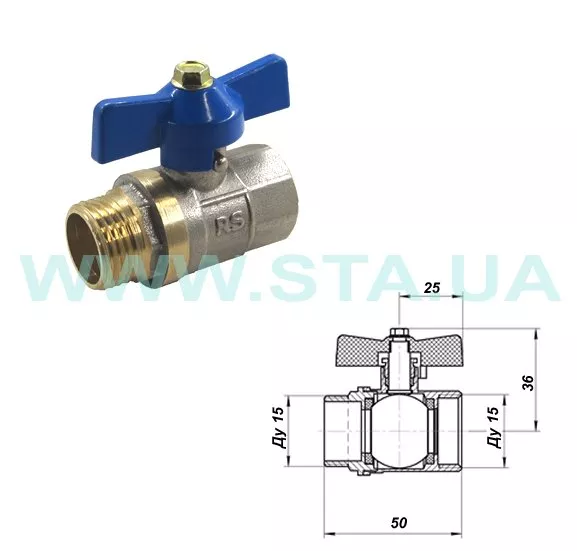 Кран кульовий STA    3/4" ВЗ (червоний метелик) НІК. {120/12}